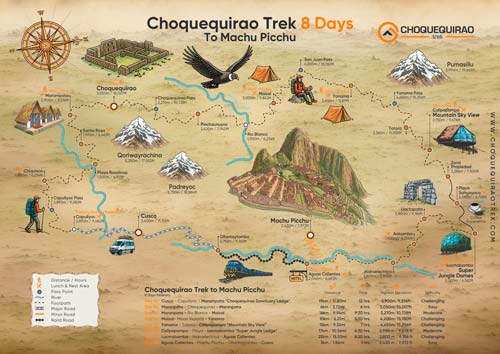 Map: Choquequirao Trek to Machu Picchu 8 Days